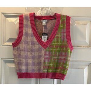 Rue 21 Women  Sweater Vest Plaid Checked V Neck Size M
